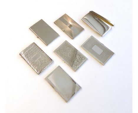 Seven Various Elizabeth II Silver Card-Cases, Various Maker's and Dates, variously oblong shaped, three plain; one with simul