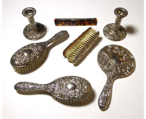An Elizabeth II Silver-Mounted Dressing-Table Service, by Broadway and Co., Birmingham, 1963 and 1964, each piece stamped wit