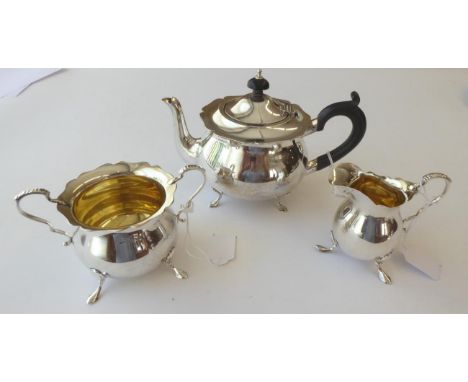 A Three-Piece George V Silver Tea-Service, by Charles Edwin Turner, Birmingham, 1920 and 1921, each piece of baluster and on 