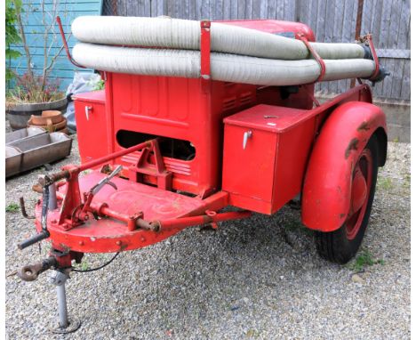 Scarce 1940s period Coventry Climax 'Godiva' fire pump from Rowntree fire brigade York with two hose attachments, original pl