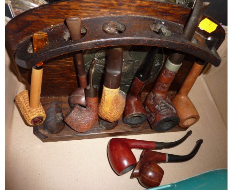Oak pipe rack and selection of pipes