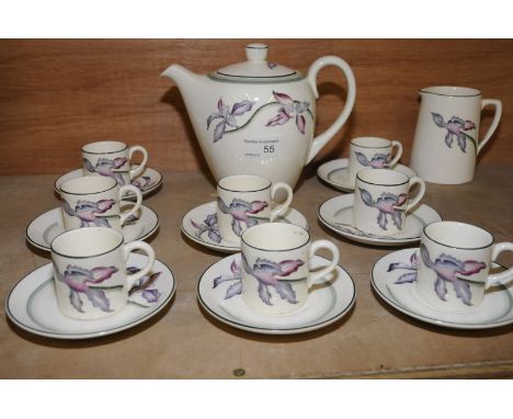 Booths 'Orchids' coffee set comprising eight coffee cans and saucers, coffee pot and milk and sugar bowl