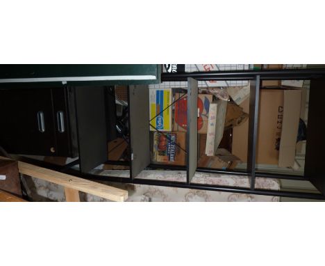 A selection of black ash and metal framed shelf units/storage units etc 