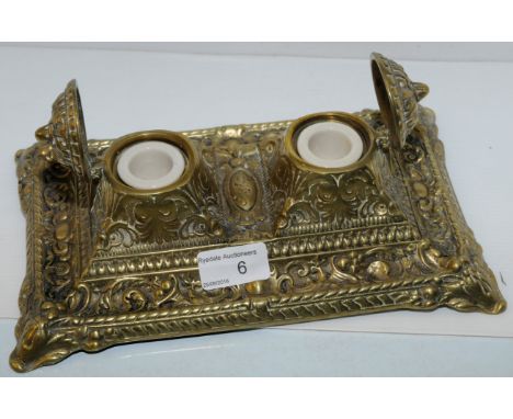 Brass embossed twin ink stand with ceramic liners