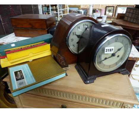 TWO MANTLE CLOCK AND VARIOUS CUTLERY.