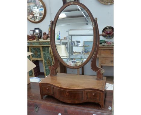 AN EARLY 19th.C.MAHOGANY BOXWOOD AND IVORY INLAID SWING DRESSING TABLE MIRROR.