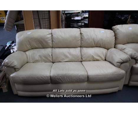 3 SEATER CREAM LEATHER SOFA / GRADE: UNCLAIMED PROPERTY (DC7)[{MK140416}]