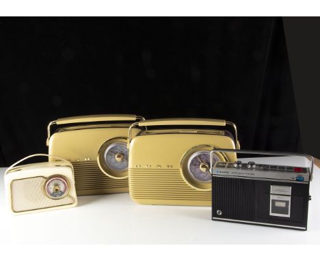 Radios, four comprising two Bush transistor radios TR82/97, a Dansette Transistor 111 and a Sanyo with cassette tape recorder
