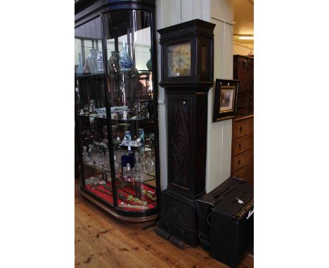 Antique carved oak eight day longcase clock having square brass dial signed Green, Richmond.