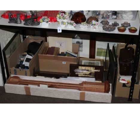 Various cameras and equipment, books, cutlery, various pictures, modern boxed barometer.
