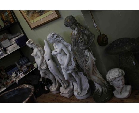 Four classical maiden garden figures and classical bust (5).