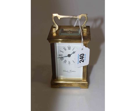 Gilt brass carriage clock, signed on the face Charles Frodsham, the movement Devon Clocks.