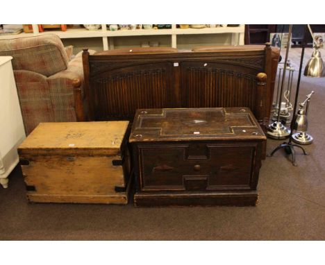 Pine trunk and contents, oak trunk and oak double bedstead (3).