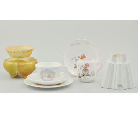 Shelley jelly mould, Royal Worcester blush ivory shot silk vase, no. 1877 (restored) and a small collection of children's tea