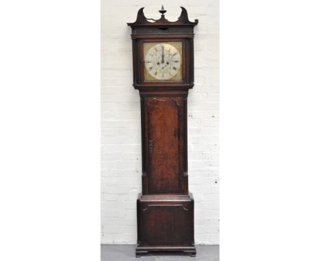 Oak and mahogany longcase clock, square brass dial, silvered centred, signed Lawson & Newton, subsidiary second dial and date