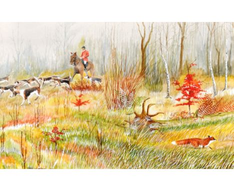 Peter Williams, Hunting Scene, watercolour, framed and glazed, 49cm x 32cm.