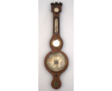 Victorian rosewood banjo shaped barometer, with silvered charts, 54cms.