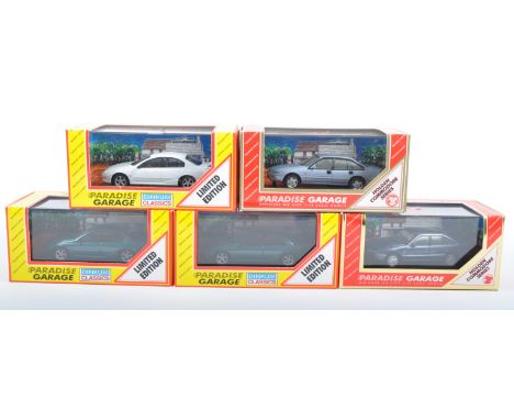 A collection of 5x assorted Dinkum Classics 1/43 scale diecast model Paradise Garage cars to include; 2 x Ford Falcon AU XR6 