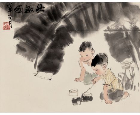 'A PORTRAIT OF AUTUMN', BY ZHOU SICONG (1939-1996), DATED 1978China. Ink and watercolors on paper. Depicting two young boys p