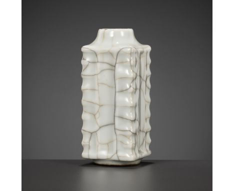 A GUAN-TYPE CONG-FORM ARCHAISTIC VASE, 18TH CENTURYChina. Of archaic jade form, the straight-sided square section body rising