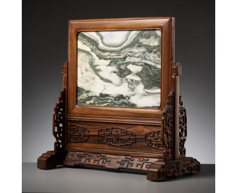 A LARGE DALI MARBLE-INSET 'DREAMSTONE' HUALI TABLE SCREEN, QING DYNASTYChina, 1644-1912. Of rectangular form, the natural mar