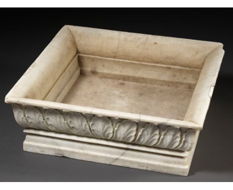 AN 'ACANTHUS LEAF' MARBLE BASIN, INDIA, 17TH-18TH CENTURYOf square shape with a stepped base, the shallow sides neatly carved