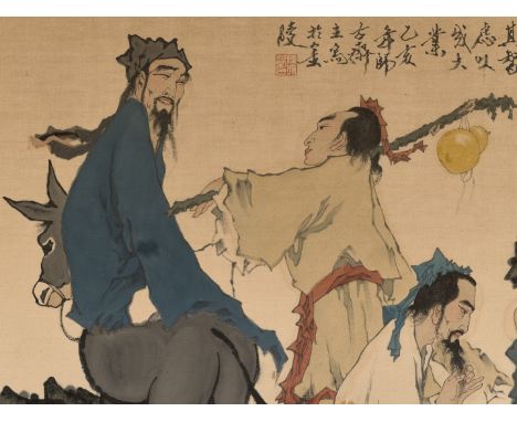 'THE EIGHT IMMORTALS', BY FAN ZENG (BORN 1938), DATED 1995China. Ink and watercolors on cloth. Boldly painted with vigorous b