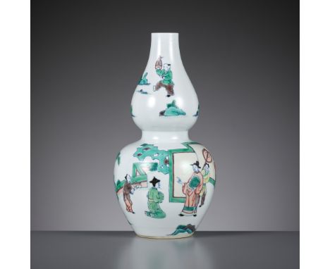 A SUPERB DOUCAI DOUBLE-GOURD VASE, LINGZHI MARK, LATE 17TH TO EARLY 18TH CENTURYChina, c. 1680-1730. Finely painted in underg