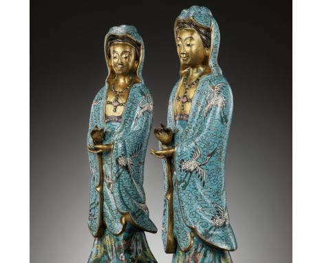 A RARE PAIR OF CLOISONNE ENAMEL FIGURES DEPICTING GUANYIN, QING DYNASTYPublished: Michael B. Weisbrod, Inc., Brochure, New Yo