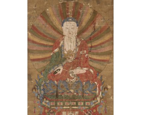 AN IMPORTANT BUDDHIST VOTIVE PAINTING DEPICTING BUDDHA, EARLY MING DYNASTY, 1400-1450Published: Roderick Whitfield et al., Cl