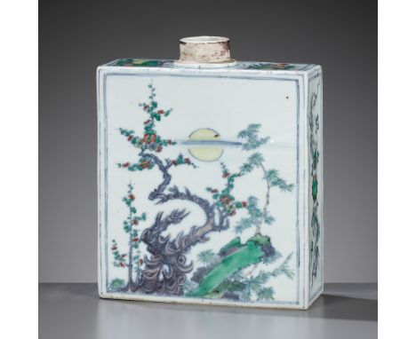 A RARE DOUCAI SQUARE TEA CADDY, 17TH-18TH CENTURYChina. Well potted with straight sides, finely decorated in bright enamels a