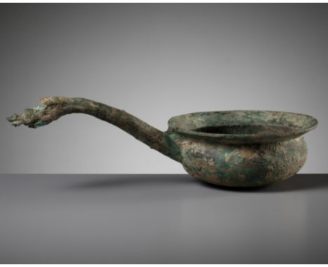 A RARE 'DRAGON'S HEAD' BRONZE LADLE, DOU, HAN DYNASTYPublished &amp; Exhibited: Bernhard Karlgren &amp; Jan Wirgin, Chinese B