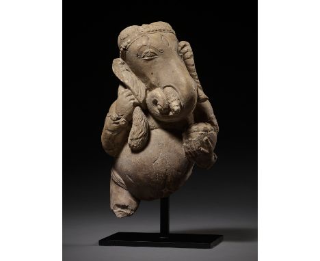 A WHITE MARBLE FIGURE OF GANESHA, HINDU SHAHI, AFGHANISTAN, 822-1026Finely carved, the coiled trunk raised toward the mouth a