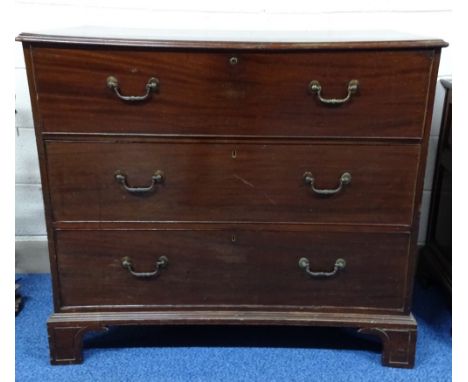 A 19TH CENTURY MAHOGANY SECRETAIRE CHEST OF DRAWERS, having fall front to top drawer with polished writing surface with centr