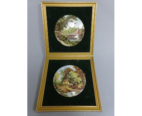 TWO CIRCULAR ENAMELLED PLAQUES, mill scene and loaded cart and figures, both signed J C Van Hunnik, approximately 10cm diamet