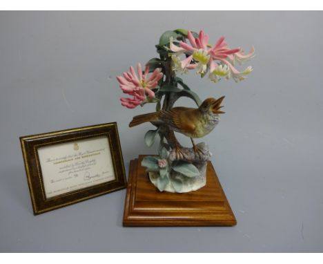 A BOXED ROYAL WORCESTER LIMITED EDITION NIGHTINGALE, Daulias Luscinia and Honeysuckle by D. Doughty, with leather framed cert