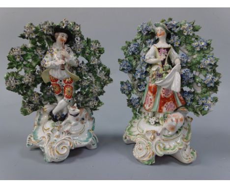 TWO 18TH CENTURY DERBY FIGURE GROUPS, William Duesbury & Co, c.1760, shepherd playing pipe and shepherdess, both on scrolling