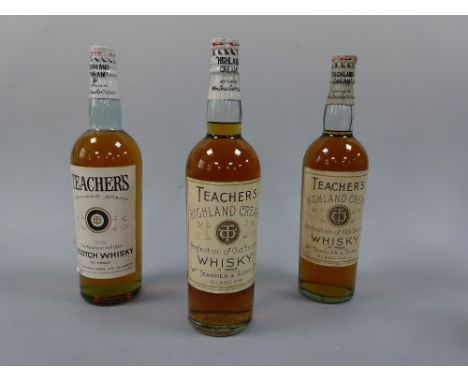 THREE BOTTLES OF TEACHERS HIGHLAND CREAM WHISKY, 70% proof, 26 2/3 flozs, Cutty Sark Blended Whisky, The Dufftown Glenlivet H