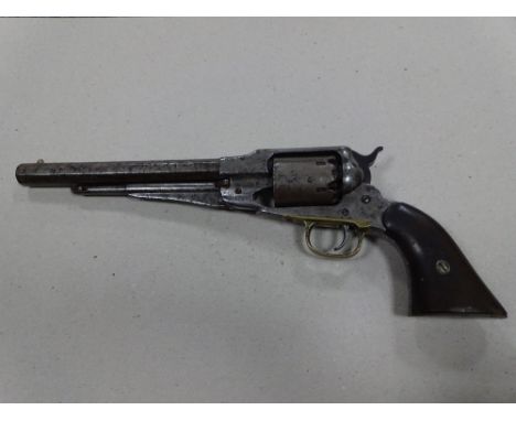 A .44' REMINGTON NEW ARMY PERCUSSION REVOLVER, with a worn overall finish. It bears no makers name or visible serial number. 