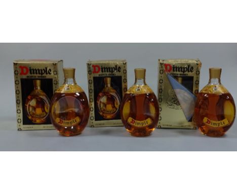 NINE BOTTLES OF DIMPLE SCOTCH WHISKY, 70% proof, 26 2/3 flozs, in cartons, two bottles of Dimple Scotch Whisky in triangular 