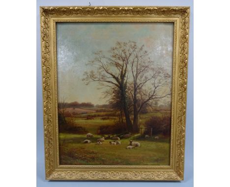 ALFRED BANNER (act c1880-1915), 'Spring' depicting sheep in landscape, signed A. Banner lower right, oil on canvas, titled an