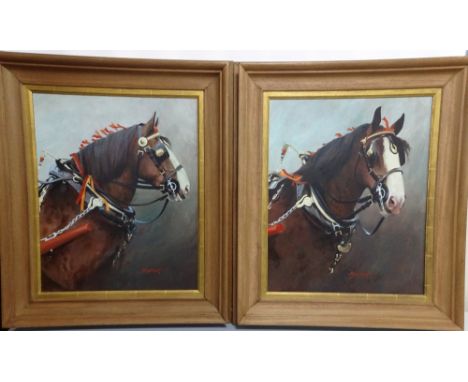 SAMUEL MARRIOTT (1932-1997), a pair of heavy horse portrait studies, signed Marriott lower right, oil on board, each approxim