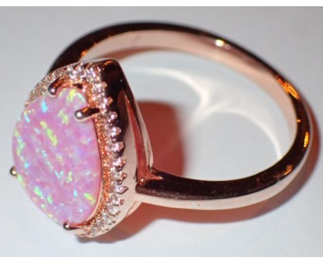 Rose gold plated synthetic opal ring 