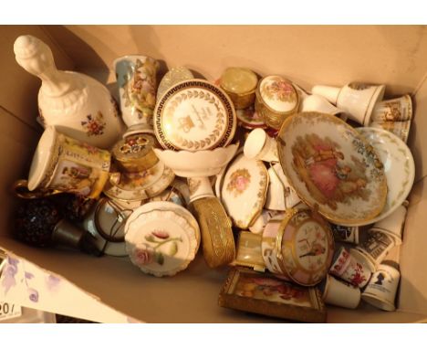 Box of trinket pots and paperweights with a Laura Ashley gift set 