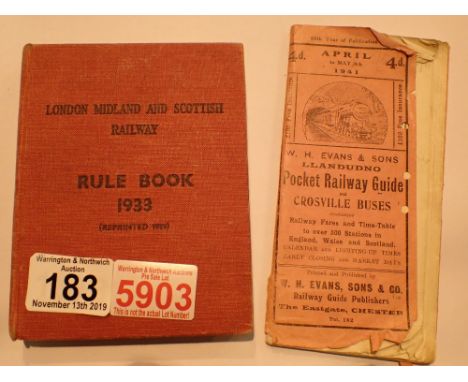 1939 copy of London Midland and Scottish Railway Rule Book and 1941 copy of Llandudno Pocket Railway Guide 