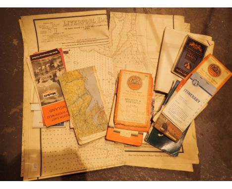 Shelf of Ordnance Survey maps to include two large Marine survey maps of Liverpool by 1933 