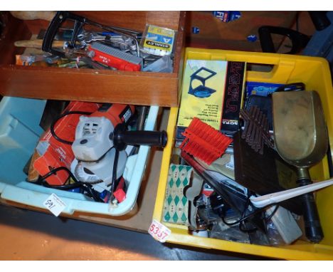 Three boxes of mixed workshop tools including angle grinder
