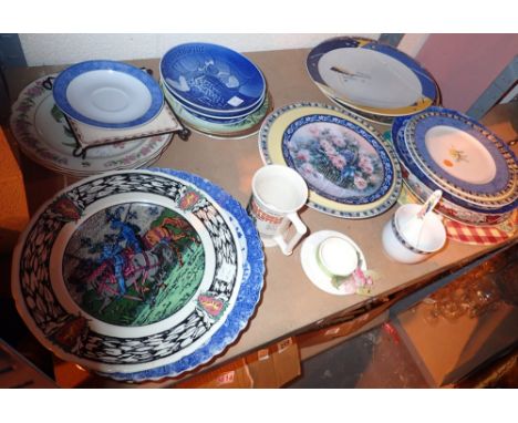 Shelf of mixed ceramics mainly plates 