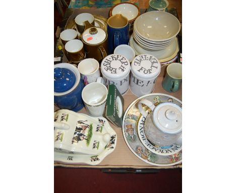 Two boxes of miscellaneous china to include Royal Doulton Robbie Burns series ware plate D6344, Victoria ironstone butter dis