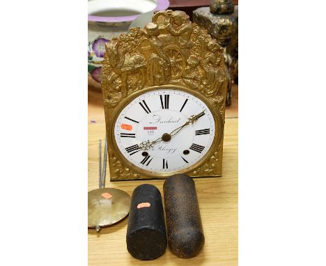 A 19th century French brass comtoise clock, the convex enamelled dial with Roman numerals, signed Drouhaut, within a brass su